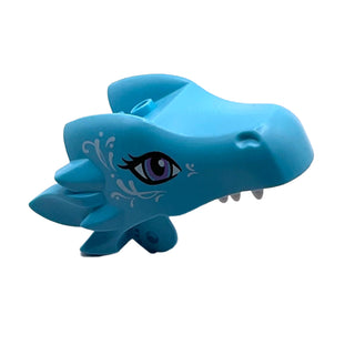 Dragon Head (Elves) Jaw Upper with Medium Lavender Eyes and White Swirls Pattern (Merina), Part# 24196pb01 Part LEGO® Medium Azure Very Good