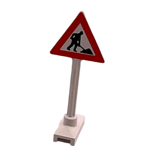 Road Sign Triangle with Road Repair Worker and 1 Pile Pattern, Part# 649pb09 Part LEGO® White Very Good