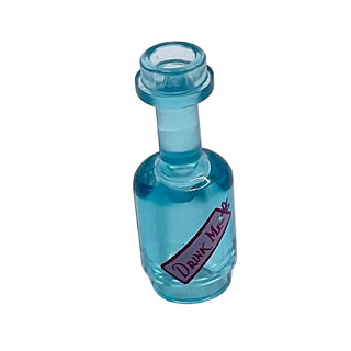 Minifigure, Utensil Bottle with Bright Pink Label with 'DRINK ME' Pattern, Part# 95228pb03 Part LEGO® Trans-Light Blue Very Good