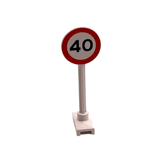 Road Sign Round with 40 Pattern, Part# 14pb04 Part LEGO® White Very Good