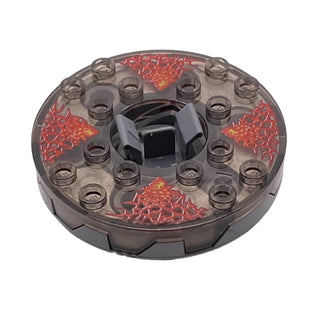 Ninjago Spinner Turntable 6 x 6 x 1 1/3 Round Base Serrated with Trans-Brown Top with Red Energy Pattern, Part# bb0549c15pb01 Part LEGO® Flat Silver with Trans-Clear Spinner Bottom Very Good
