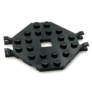 Plate, Modified 6x6 Octagonal with Open Center and 4 Clips (Horizontal Grip), Part# 2539 Part LEGO® Black Very Good
