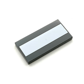 Tile Decorated 2x4 with White Stripe Pattern, Part# 87079pb0821 Part LEGO® Dark Bluish Gray