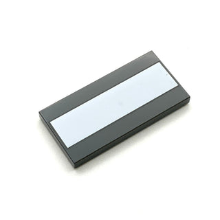 Tile Decorated 2x4 with White Stripe Pattern, Part# 87079pb0821 Part LEGO® Dark Bluish Gray  