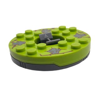 Ninjago Spinner Turntable 6 x 6 x 1 1/3 Round Base with Lime Top with Dark Bluish Gray Stone Faces on Reddish Brown Cracks Pattern, Part# 92549c06pb01 Part LEGO® Dark Bluish Gray with Trans-Clear Plate Round Bottom Very Good