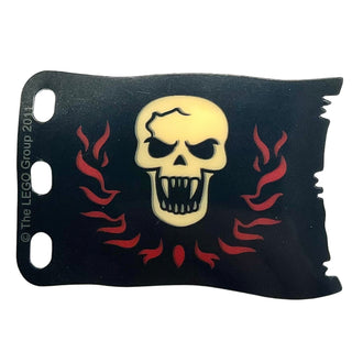 Plastic Flag 8 x 5 with White Skull with Fangs and Red Flames Pattern, Part# bb0511pb01 Part LEGO® Very Good