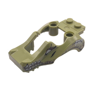 Flywheel Fairing Crocodile Shape with Reddish Brown and White Crocodile Pattern, Part# 11112pb02 Part LEGO® Olive Green Very Good