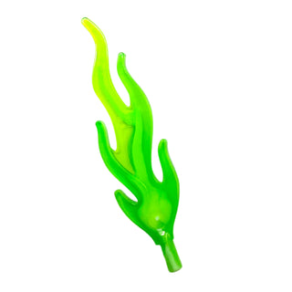 Wave Rounded Straight Large with Bar End (Flame) with Marbled Glow In Dark White Pattern, Part# 85959pb04 Part LEGO® Trans-Bright Green