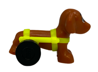 Pickle, Dachshund with White Bubbles on Nose and Neon Yellow Wheelchair Harness LEGO® Animals LEGO®