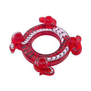 Ninjago Spinner Crown Ring 4x4 with 2x2 Hole and 2 Snakes with White and Black Pattern, Part# 98344pb03 Part LEGO® Trans-Red Very Good