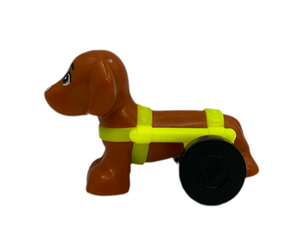 Pickle, Dachshund with White Bubbles on Nose and Neon Yellow Wheelchair Harness LEGO® Animals LEGO®