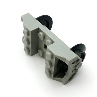 Train Wheel RC, Holder with Black Train Wheels and Chrome Silver Metal Axle with Slots, Part# 2878c01 Part LEGO® Light Gray