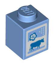 Milk Carton with Blue Cow and Flower on White Background Pattern, Brick Decorated 1x1, Part# 3005pb016 Part LEGO®