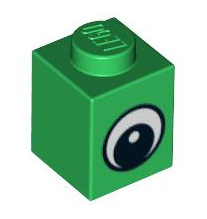 Brick 1x1 with Eye Simple with Black and White Pattern, Part# 3005pb011 Part LEGO® Green  