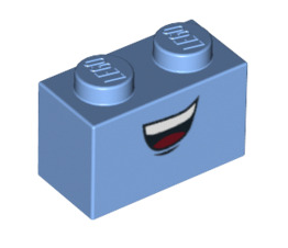 Brick 1x2 with Open Mouth Smile with Top Teeth and Red Tongue Pattern, Part# 3004pb102 Part LEGO® Medium Blue  