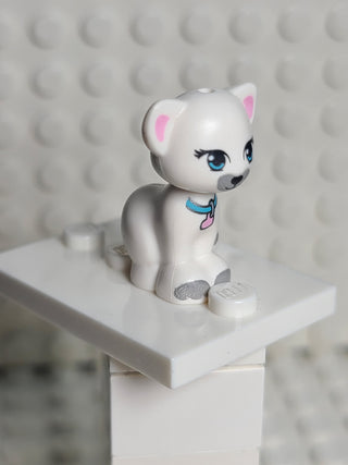 Cat, Sitting, White w/ Light Bluish Gray Patches Pattern and Bright Pink Heart Tag (Jewel) LEGO® Animals LEGO®