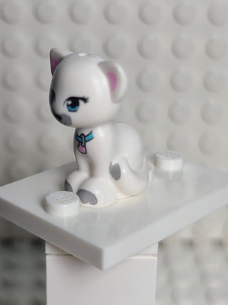 Cat, Sitting, White w/ Light Bluish Gray Patches Pattern and Bright Pink Heart Tag (Jewel) LEGO® Animals LEGO®