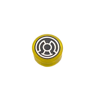 Tile, Round 1x1 with Black and White Yellow Lantern Logo Pattern, Part# 98138pb114 Part LEGO® Trans-Yellow