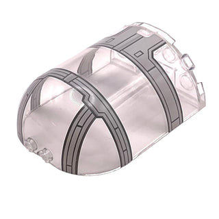 Cylinder Half 3 x 6 x 6 Closed on Top with 2 Studs with SW The Razor Crest Canopy Pattern, Part# 67950pb01 Part LEGO® Trans-Clear Very Good