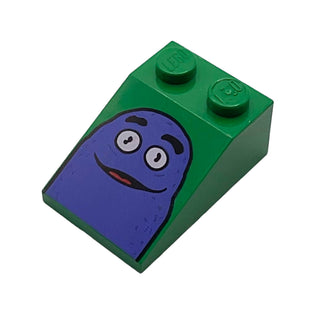 Slope 33 3 x 2 with McDonalds Grimace Pattern, Part# 3298pb085 Part LEGO® Green Very Good