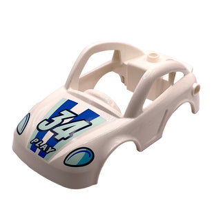 Duplo Car Body Coupe with Headlights, Light Aqua '34' and 'PLAY' Pattern, Part# 73549pb03