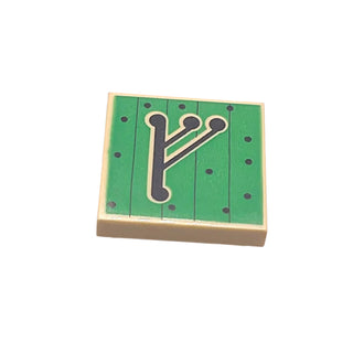 Tile, Modified 2 x 2 Inverted with Gandalf 'G' Rune on Green Background Pattern, Part# 11203pb001 Part LEGO® Tan