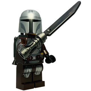 Din Djarin - Silver Beskar Armor, sw1258 (with Detailed Helmet, Printed Face, Jetpack) Minifigure LEGO® With Darksaber