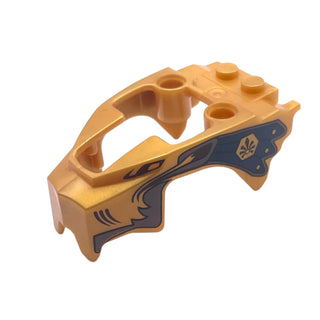 Flywheel Fairing Lion Shape with Gray Mane and Dark Blue Feathers Pattern, Part# 11110pb05 Part LEGO® Pearl Gold Very Good