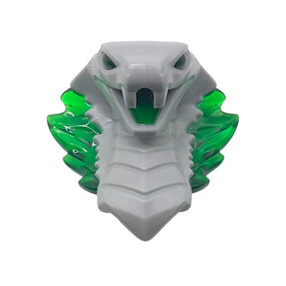 Minifigure, Head, Modified Snake, Cobra with Open Mouth with Molded Trans-Green Eyes, Tongue, and Flames on Open Hood Pattern, Part# 41201pb02 Part LEGO® Light Bluish Gray