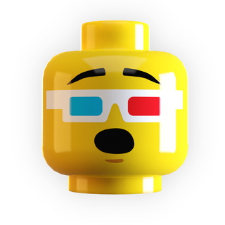 3D Glasses, Wow Expression on Minifig Head made using LEGO part Custom Parts B3 Customs Yellow Flesh