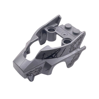 Flywheel Fairing Wolf Shape with Fangs and Black, Silver and White Pattern, Part# 11113pb02 Part LEGO® Flat Silver Very Good