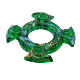 Ninjago Spinner Crown Ring 4x4 with 2x2 Hole and 4 Swirl Ends with Blue and Red Pattern, Part# 98345pb03 Part LEGO® Trans-Green Very Good