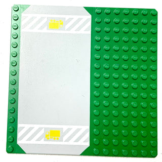 16x16 Road Baseplate with Light Gray Driveway, White Danger Stripes, and Yellow Trucks Pattern, Pattern, Part# 30225pb02 Part LEGO® Green