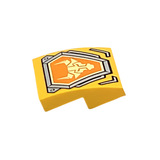 Slope, Curved 2 x 2 x 2/3 with Bright Light Yellow Bull Head on Orange Hexagonal Shield with Silver Border Pattern, Part # 15068pb105 Part LEGO® Very Good