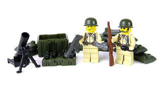 US Army WW2 Mortar Team Minifigures Building Kit Battle Brick   