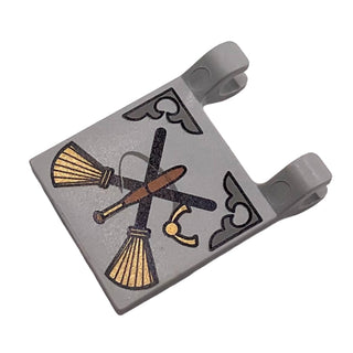 Flag 2x2 Square with Crossed Brooms Pattern, Part# 2335pb004 Part LEGO® Light Gray Very Good
