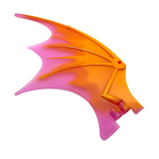 Dragon Wing 19x11 with Bar Hole and 2 Pin Holes with Marbled Trans-Dark Pink Trailing Edge Pattern, Part# 51342pb08 Part LEGO® Bright Light Orange Very Good