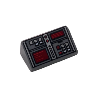 Slope 30 1 x 2 x 2/3 with Red, White, and Silver Button, Dark Red Screens Pattern, Part# 85984pb127 Part LEGO® Dark Bluish Gray