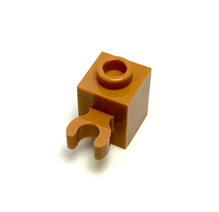 Brick, Modified 1x1 with Open U Clip (Vertical Grip) - Hollow Stud, Part# 60475b Part LEGO® Medium Nougat