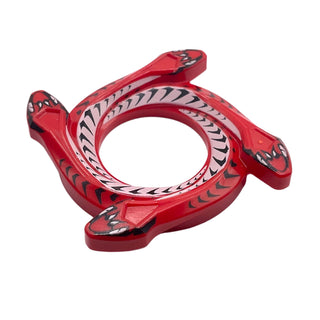 Ninjago Spinner Crown Ring 4x4 with 2x2 Hole and 4 Snake Head Ends and Black and White Scales Snake Pattern, Part# 98342pb03 Part LEGO® Red Very Good