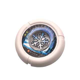 Throwing Disk with Throwbot Ski / Slizer Ice 2 Pips, Logo, and Snowflake Emblem Pattern, Part# 32171pb013 Part LEGO® White