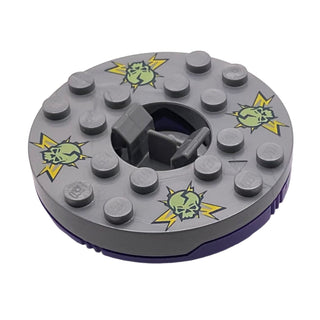 Ninjago Spinner Turntable 6 x 6 x 1 1/3 Round Base with Flat Silver Top and Glow in Dark Skulls on Yellow Pattern, Part# 92549c07pb01 Part LEGO® Dark Purple with Trans-Clear Plate Round Bottom Very Good