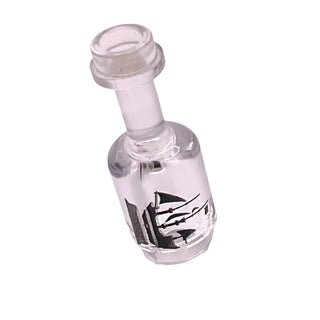 Minifigure, Utensil Bottle with Black Sailing Ship on Pedestal Pattern, Part# 95228pb04 Part LEGO® Trans-Clear Very Good