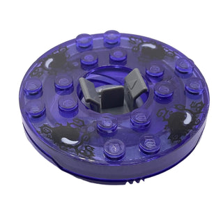 Ninjago Spinner Turntable 6 x 6 x 1 1/3 Round Base with Trans-Purple Top and Black and White Pattern, Part# 92549c10pb01 Part LEGO® Trans-Purple with Trans-Clear Plate Round Bottom Very Good