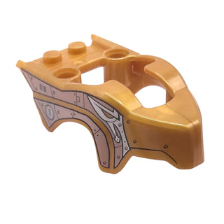 Flywheel Fairing Bird Raptor Shape with White Scaled Armor Pattern, Part# 11111pb04 Part LEGO® Pearl Gold Very Good