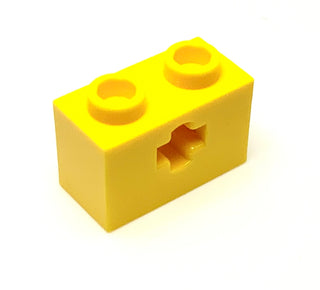 Technic, Brick 1x2 with Axle Hole (+ Shape) and Inside Side Supports, Part# 32064c Part LEGO® Yellow