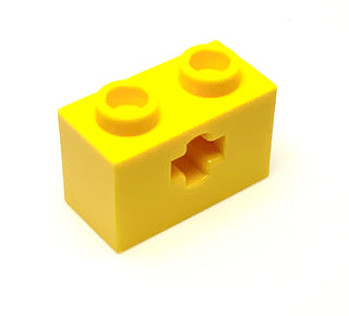 Technic, Brick 1x2 with Axle Hole (+ Shape) and Inside Side Supports, Part# 32064c Part LEGO® Yellow  