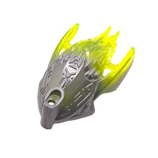 Bionicle Creature Head / Mask with Marbled Trans-Neon Green Pattern, Part# 24162pb02 Part LEGO® Flat Silver