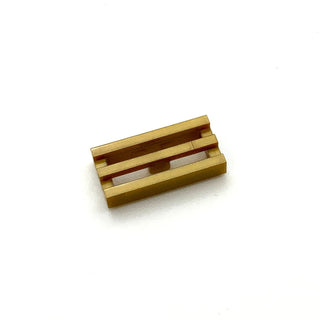 Tile Modified, 1x2 Grille with Bottom Groove/Lip, Part# 2412b Part LEGO® Pearl Gold  