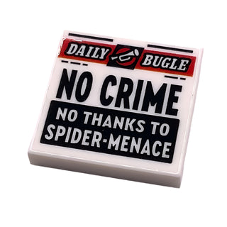 Tile 2x2 with Newspaper 'DAILY BUGLE' and 'NO CRIME NO THANKS TO SPIDER-MENACE' Pattern, Part# 3068pb1732 Part LEGO® White
